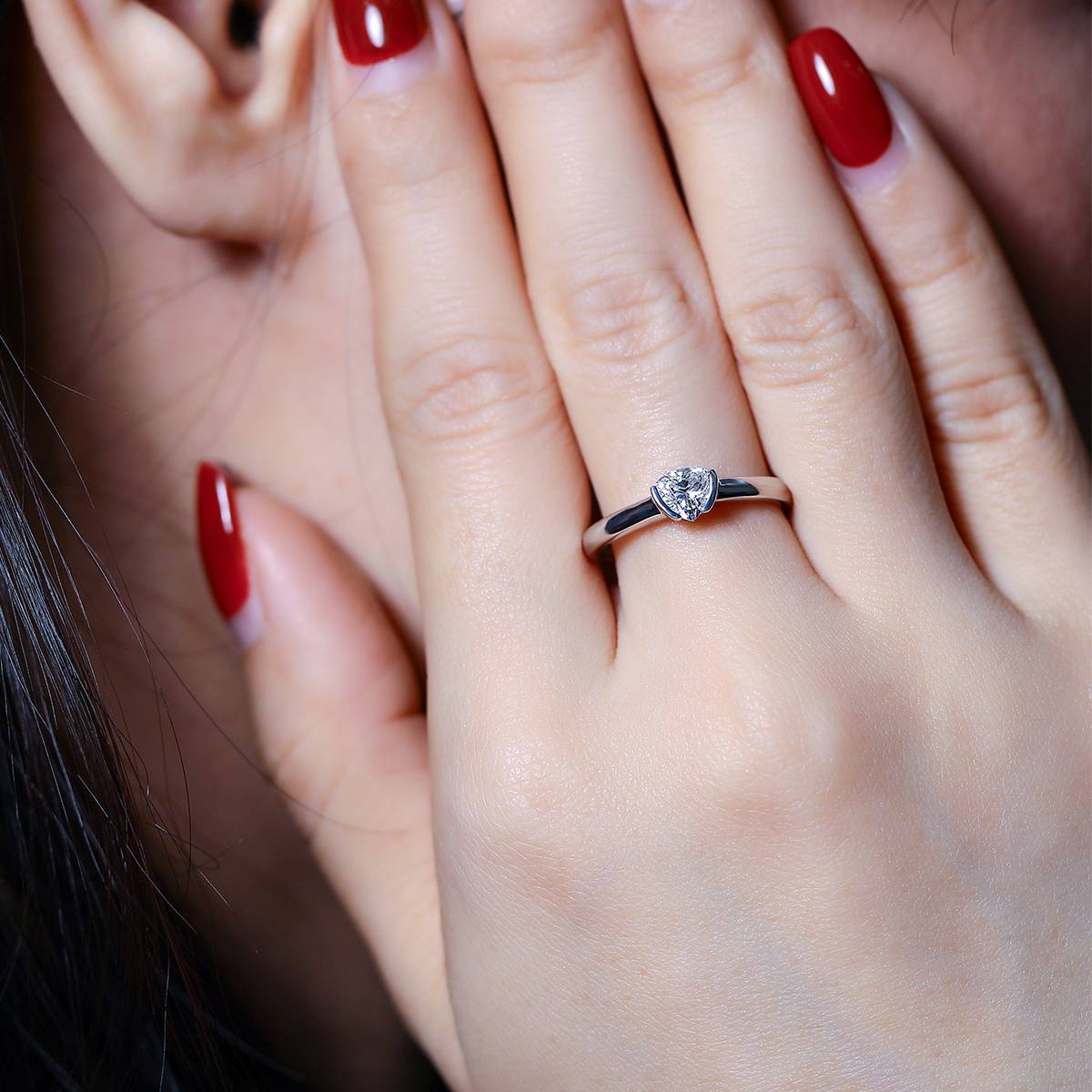 Simplified Triangle S925 Silver Plated Platinum Moissanite Diamond Women's Ring 0.5 Carat D-Class